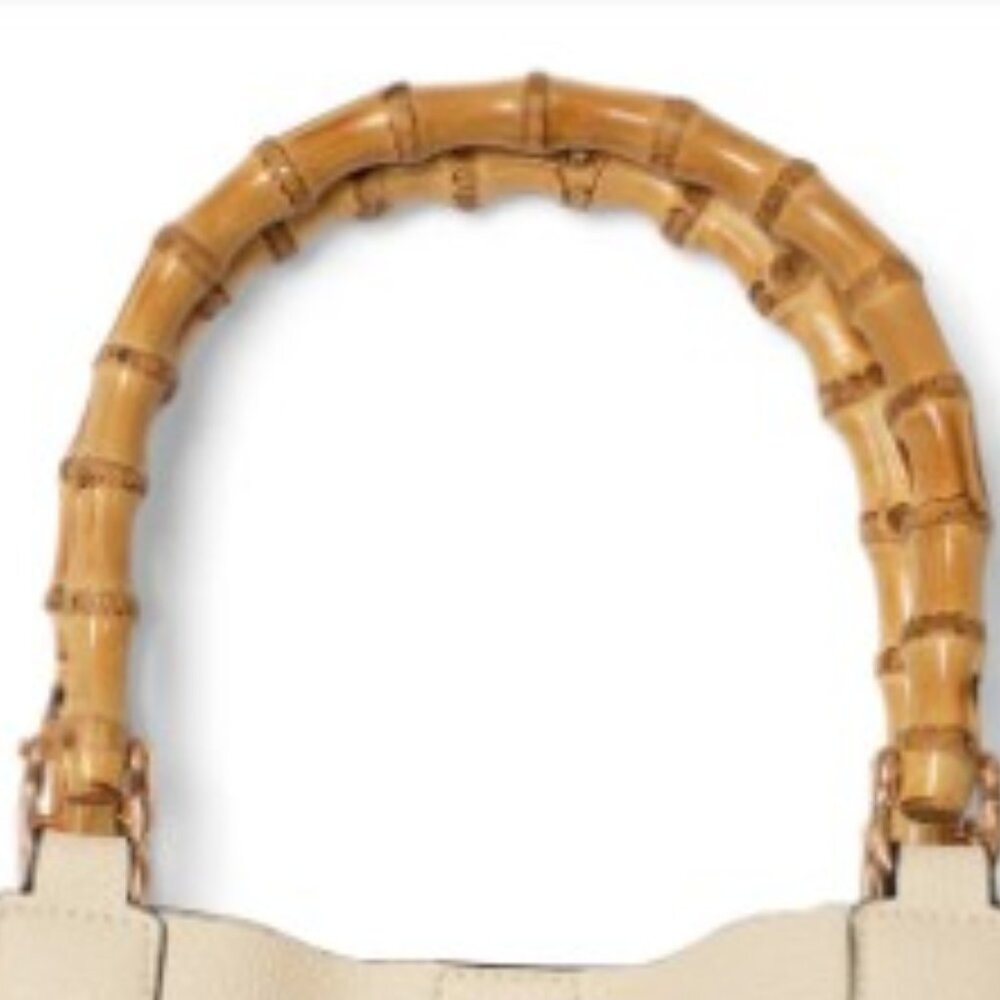 Cream Tote Bag Bamboo Handles plus Wristlet, Twilly, Bag Charm - Picture 4 of 14